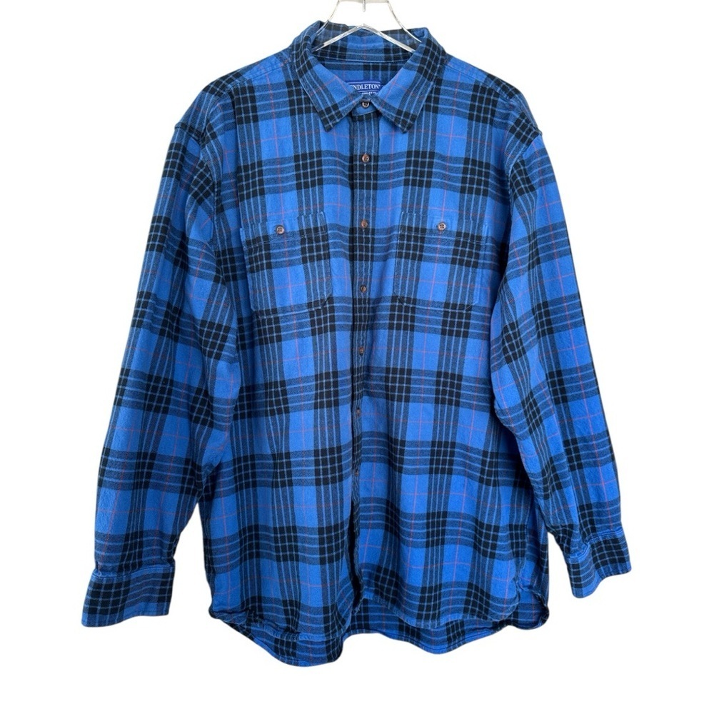 Pendleton 100% Cotton Royal Blue Plaid Flannel Size XXL